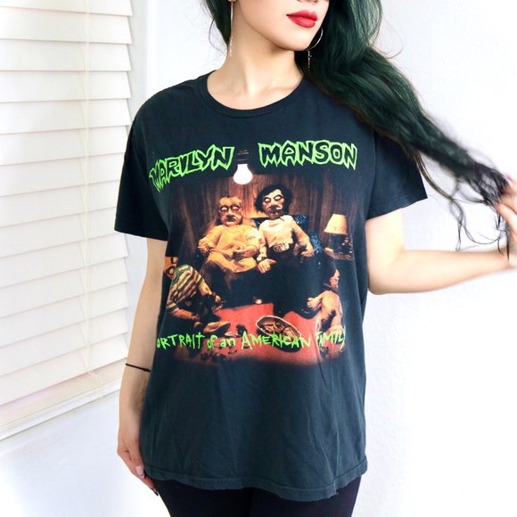 Rock Band Tee Adult Large Black Marilyn Manson Portrait of an American Family - Picture 2 of 6